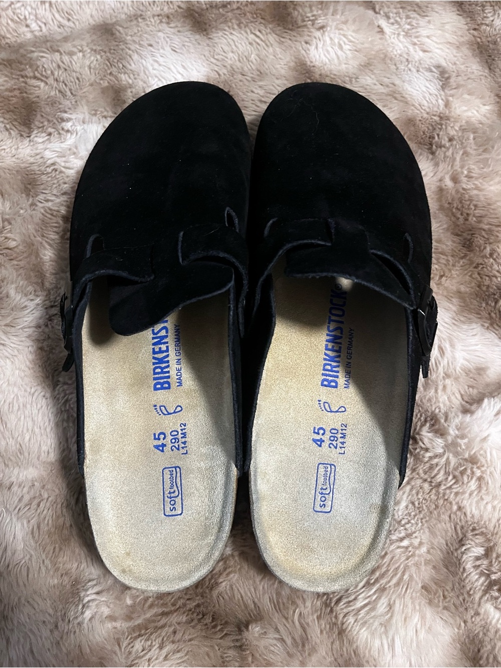 Birkenstock Black Suede Boston Clogs with Adjustable Strap